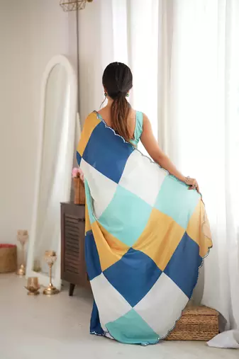 multicolor tissue fabric digital printed fancy mirror work saree