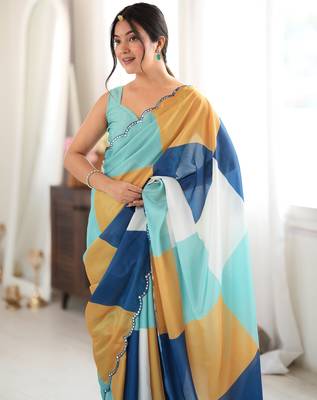 multicolor tissue fabric digital printed fancy mirror work saree 3