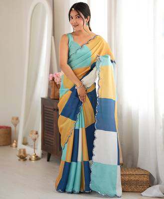 multicolor tissue fabric digital printed fancy mirror work saree 4