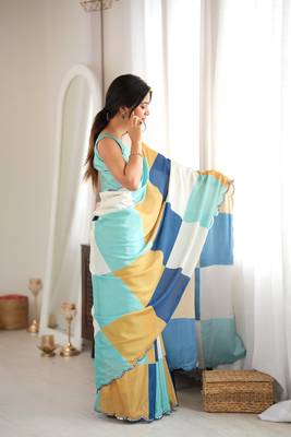 multicolor tissue fabric digital printed fancy mirror work saree 5