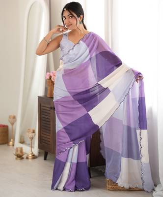 purple color tissue fabric digital printed fancy mirror work saree 1