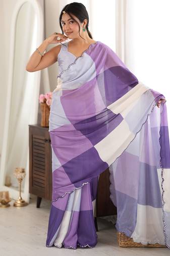 purple color tissue fabric digital printed fancy mirror work saree