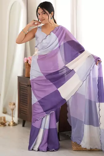 purple color tissue fabric digital printed fancy mirror work saree