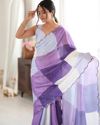 purple color tissue fabric digital printed fancy mirror work saree 3