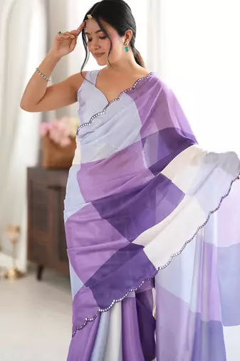 purple color tissue fabric digital printed fancy mirror work saree