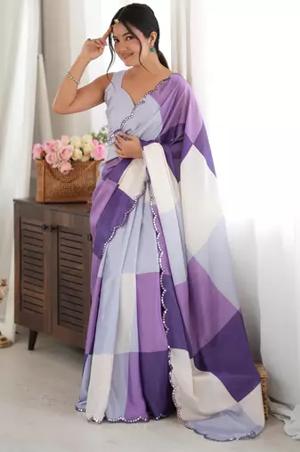 purple color tissue fabric digital printed fancy mirror work saree