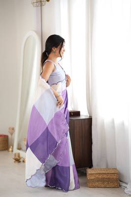 purple color tissue fabric digital printed fancy mirror work saree 5
