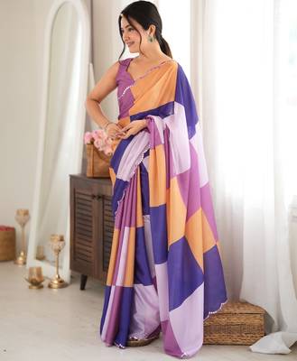 multicolor tissue fabric digital printed fancy mirror work saree 1