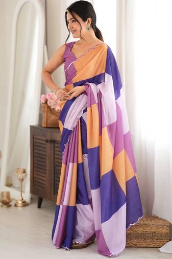 multicolor tissue fabric digital printed fancy mirror work saree