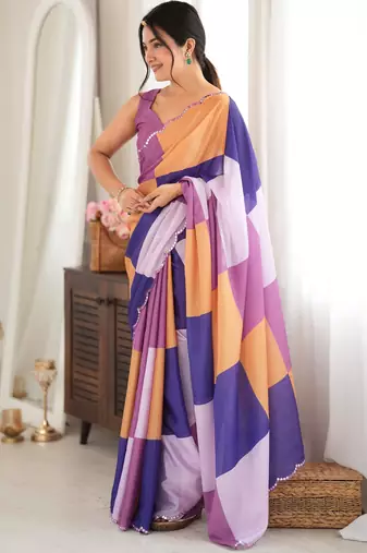 multicolor tissue fabric digital printed fancy mirror work saree