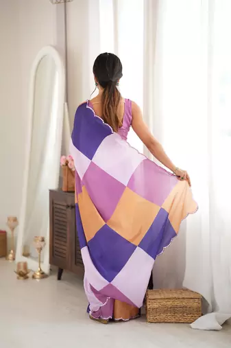multicolor tissue fabric digital printed fancy mirror work saree