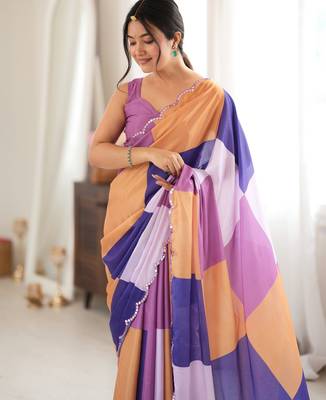 multicolor tissue fabric digital printed fancy mirror work saree 3