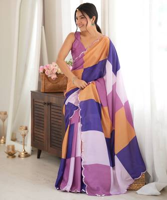 multicolor tissue fabric digital printed fancy mirror work saree 4