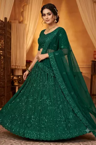 sea green embroidered sea green facy work lehenga choili 