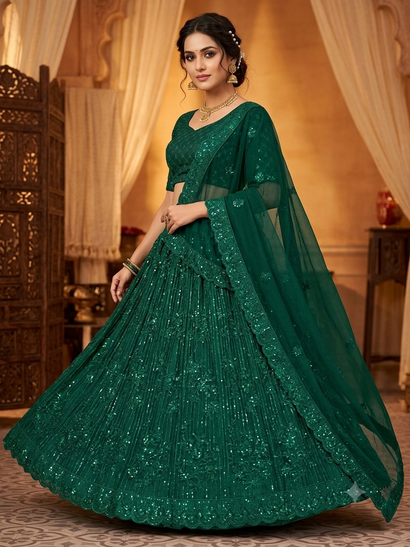 sea green embroidered sea green facy work lehenga choili 