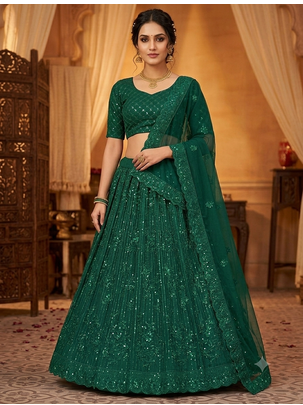 sea green embroidered sea green facy work lehenga choili  2