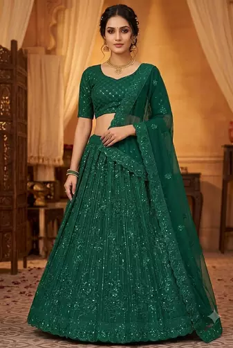 sea green embroidered sea green facy work lehenga choili 