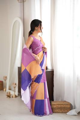 multicolor tissue fabric digital printed fancy mirror work saree 5