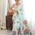 sea green color tissue fabric digital printed fancy mirror work saree