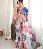 multicolor tissue fabric digital printed fancy mirror work saree