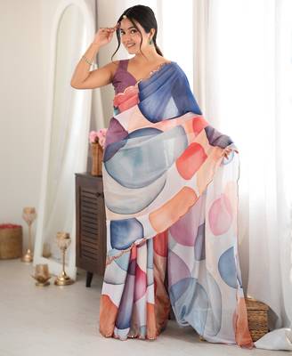 multicolor tissue fabric digital printed fancy mirror work saree 4