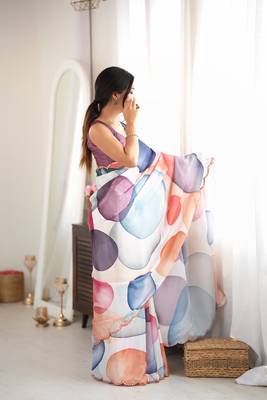 multicolor tissue fabric digital printed fancy mirror work saree 5