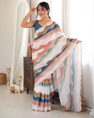 multicolor tissue fabric digital printed fancy mirror work saree 1