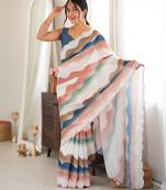 multicolor tissue fabric digital printed fancy mirror work saree