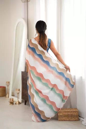 multicolor tissue fabric digital printed fancy mirror work saree