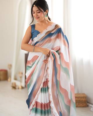 multicolor tissue fabric digital printed fancy mirror work saree 3