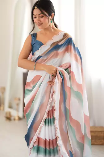 multicolor tissue fabric digital printed fancy mirror work saree