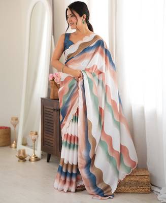 multicolor tissue fabric digital printed fancy mirror work saree 4