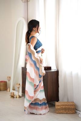 multicolor tissue fabric digital printed fancy mirror work saree 5