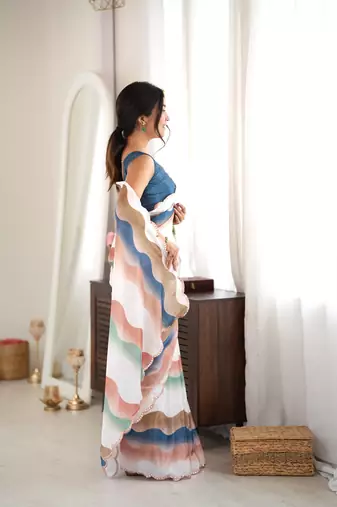 multicolor tissue fabric digital printed fancy mirror work saree