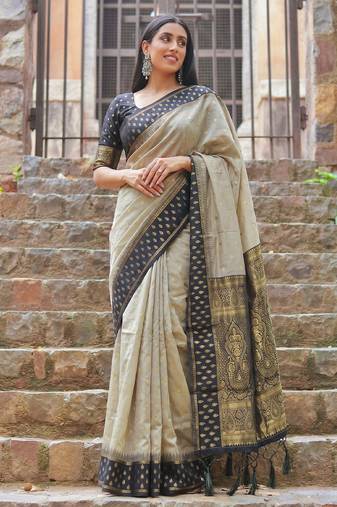chiku color smart festive special cotton blend traditional saree
