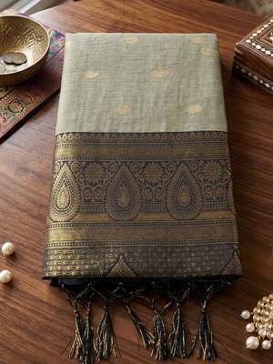 chiku color smart festive special cotton blend traditional saree 4