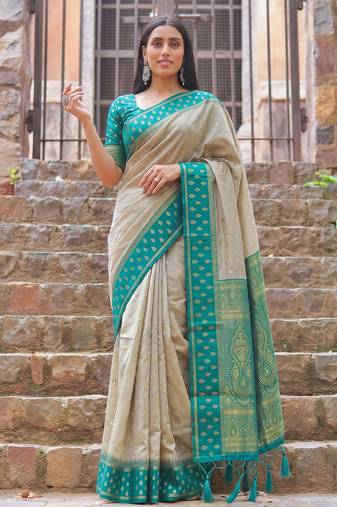 chiku color smart festive special cotton blend traditional saree