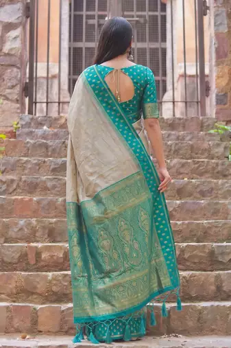 chiku color smart festive special cotton blend traditional saree