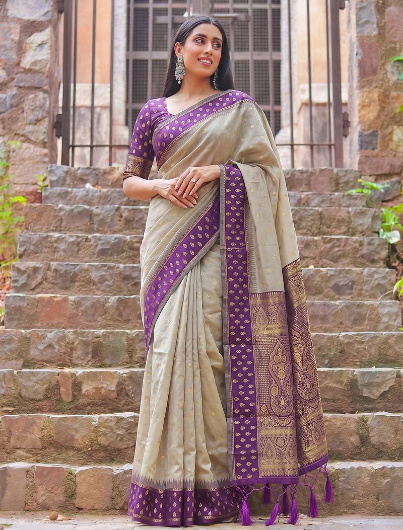 Chiku color smart festive special blended cotton traditional saree