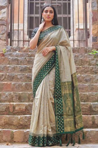 Chiku color smart festive special blended cotton traditional saree