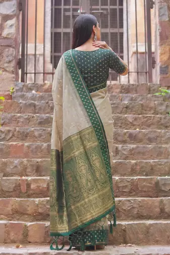 chiku color smart festive special cotton blend traditional saree