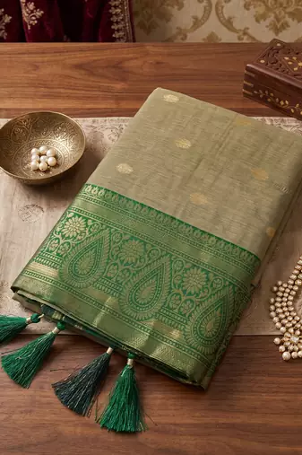 chiku color smart festive special cotton blend traditional saree