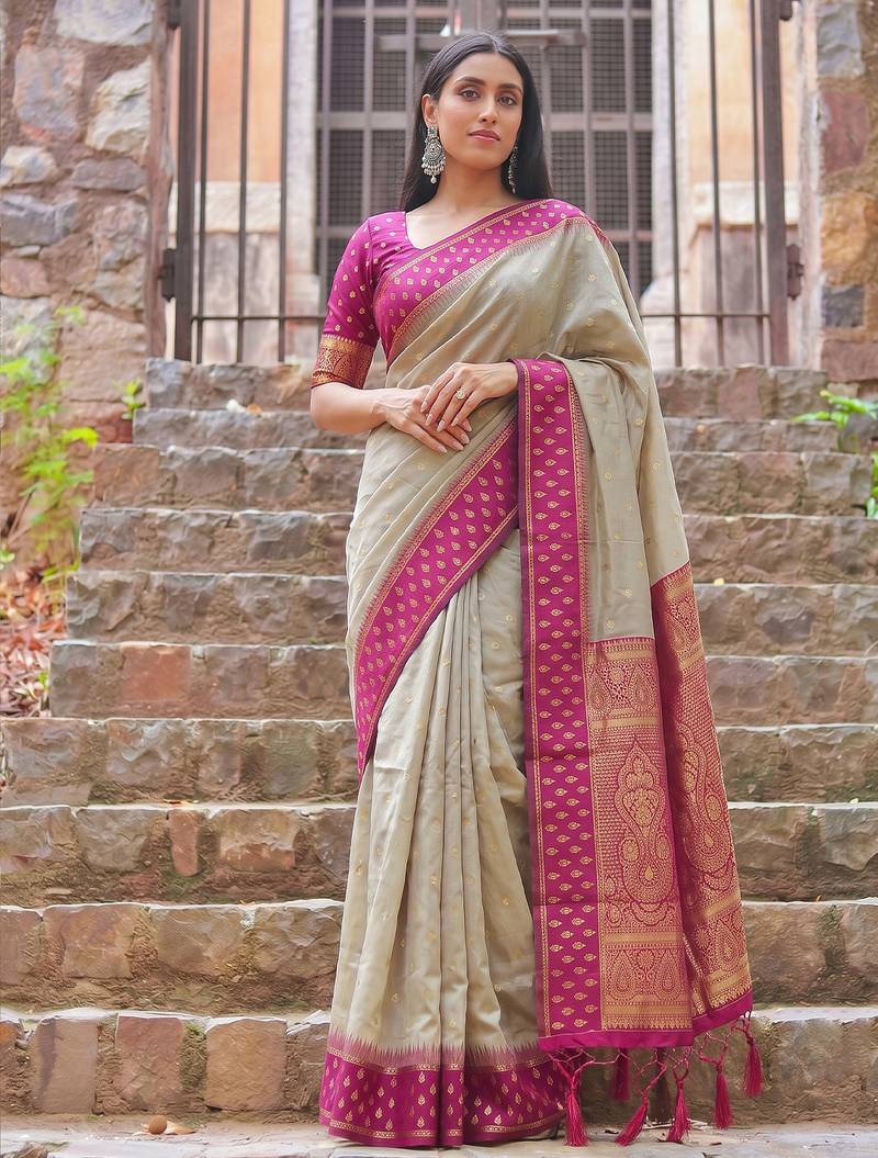 Chiku color smart festive special blended cotton traditional saree