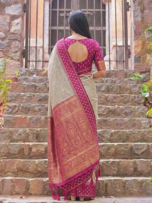 Chiku color smart festive special blended cotton traditional saree 2