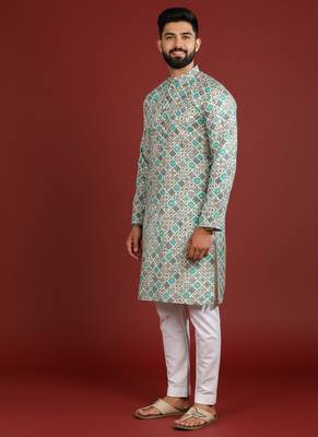 Blue color beautiful kurta payjama for handsome men's looks 4