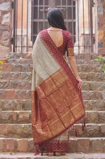 chiku color smart festive special cotton blend traditional saree
