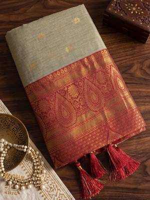 chiku color smart festive special cotton blend traditional saree 4