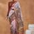 Peach color silk blend designer printed ready to wear ceremonial saree