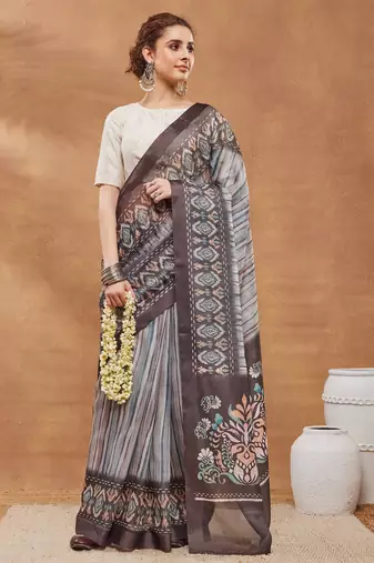multi color silk blend designer printed ready to wear ceremonial saree