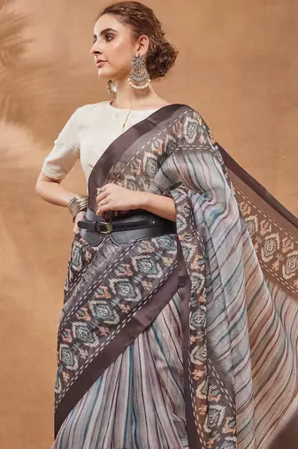 multi color silk blend designer printed ready to wear ceremonial saree